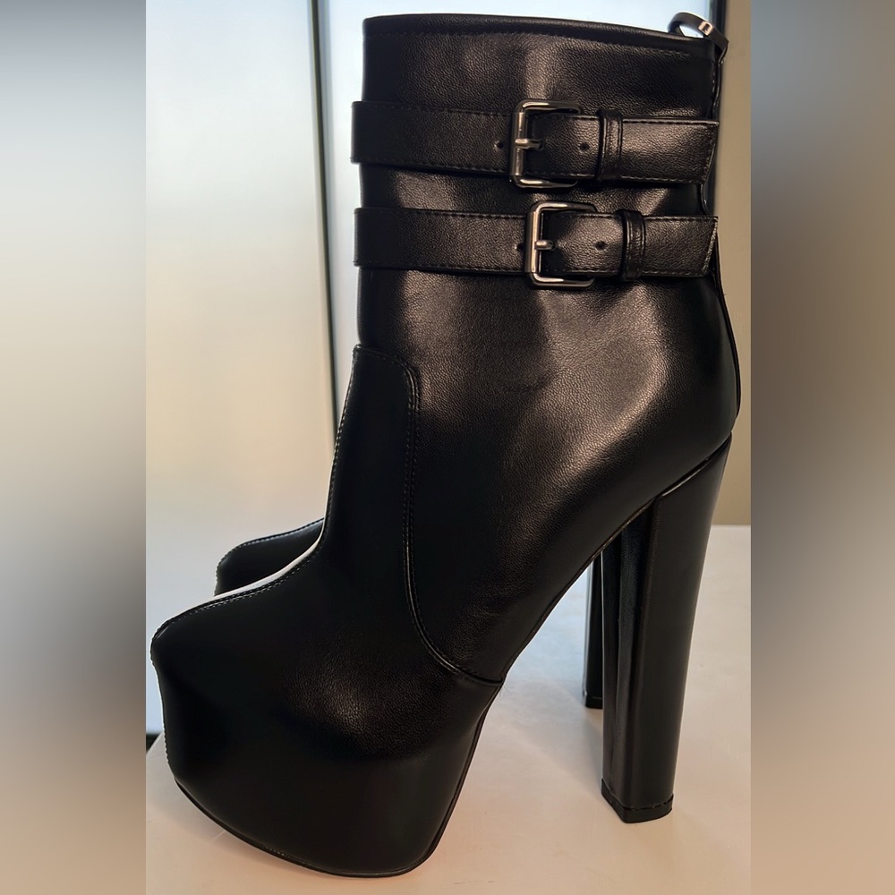Black Leather Platform Booties - image 2